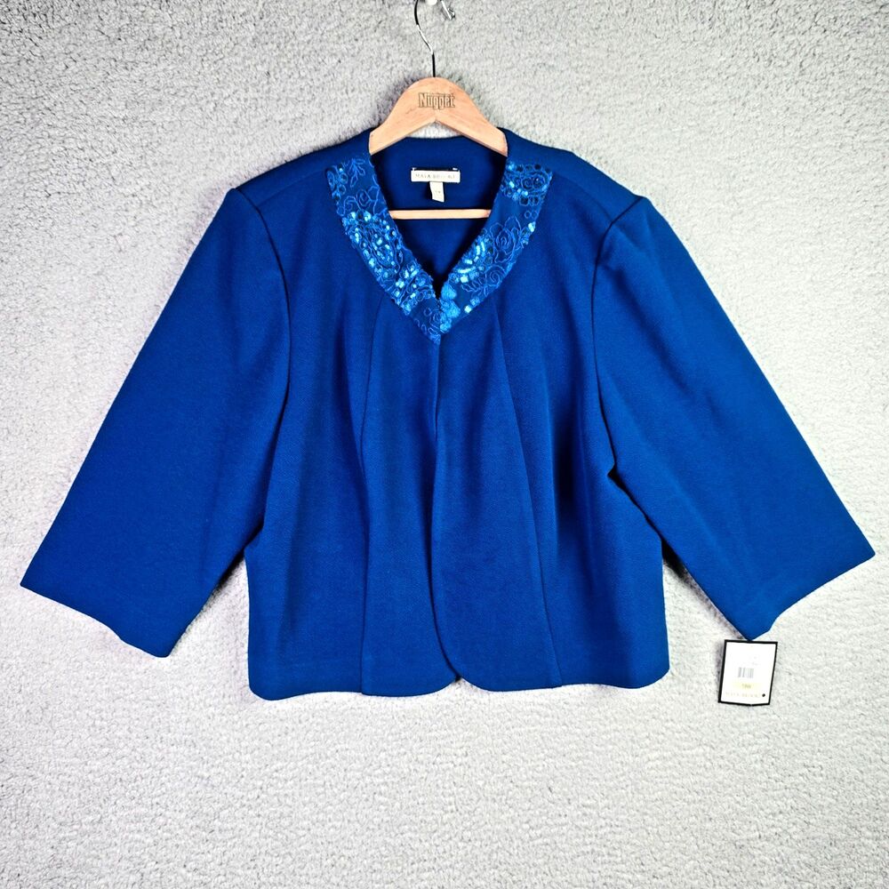 Maya Brooke 18W Blue Lace Embellished Open Front Jacket Dressy Plus Size